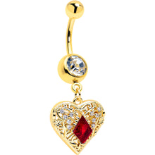 Load image into Gallery viewer, Red CZ Gem Gold Tone Heart Queen Dangle Belly Ring