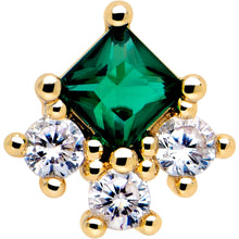 Load image into Gallery viewer, 16G 1/4 Green Clear CZ Gem Gold Tone Rhombus Riot Flatback Stud