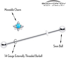 将图片加载到图库查看器,14G Blue Synthetic Opal Rhombus Star Industrial Barbell 38mm