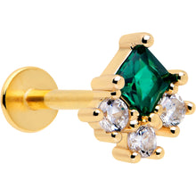 Load image into Gallery viewer, 16G 5/16 Green CZ Gem Gold Tone Rhombus Riot Flatback Stud