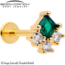 Load image into Gallery viewer, 16G 5/16 Green CZ Gem Gold Tone Rhombus Riot Flatback Stud