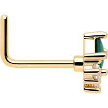 Load image into Gallery viewer, 20G 7mm Green CZ Gem Gold Tone Rhombus Riot L Shape Nose Ring