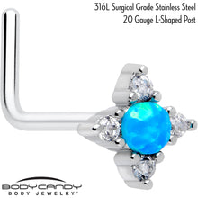 Load image into Gallery viewer, 20G 7mm Blue Synthetic Opal Rhombus Star L Shape Nose Ring