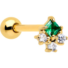 Load image into Gallery viewer, Green CZ Gem Gold Tone Rhombus Riot Barbell Tongue Ring