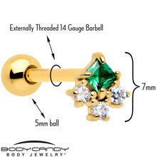 Load image into Gallery viewer, Green CZ Gem Gold Tone Rhombus Riot Barbell Tongue Ring