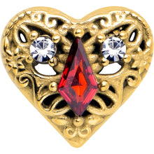 Load image into Gallery viewer, Red CZ Gem Gold Tone Heart Queen Barbell Tongue Ring