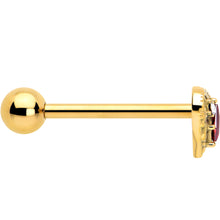 Load image into Gallery viewer, Red CZ Gem Gold Tone Heart Queen Barbell Tongue Ring