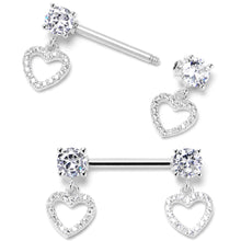 将图片加载到图库查看器,14G 9/16 Clear CZ Gem Paved Heart Dangle Nipple Ring Set
