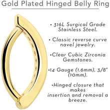 Load image into Gallery viewer, Clear CZ Gem Gold Tone Paved Row Perfection Hinged Hoop Belly Ring