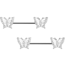 Load image into Gallery viewer, 14G 9/16 CZ Gem Airy Butterfly Barbell Nipple Ring Set