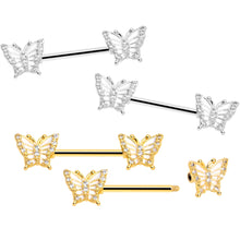 Load image into Gallery viewer, 14G 9/16 CZ Gem Airy Butterfly Barbell Nipple Ring Set