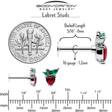 Load image into Gallery viewer, 16G 5/16 Red Green Gem Strawberry Heart Labret Monroe Tragus