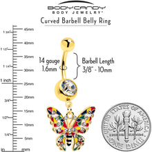 Load image into Gallery viewer, Clear Gem Gold Tone Color Block Butterfly Dangle Belly Ring