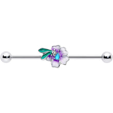 将图片加载到图库查看器,14G Blue Gem Faerie Flower Purple Industrial Barbell 38mm