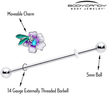 将图片加载到图库查看器,14G Blue Gem Faerie Flower Purple Industrial Barbell 38mm
