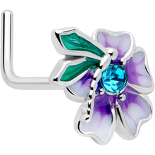 Load image into Gallery viewer, 20G 7mm Blue Gem Faerie Flower Purple L Shape Nose Ring