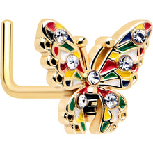 Load image into Gallery viewer, 20G 7mm Clear Gem Gold Tone Color Block Butterfly L Shape Nose Ring