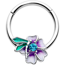 Load image into Gallery viewer, 16G 3/8 Blue Gem Faerie Flower Purple Hinged Segment Ring
