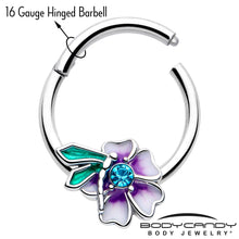 Load image into Gallery viewer, 16G 3/8 Blue Gem Faerie Flower Purple Hinged Segment Ring
