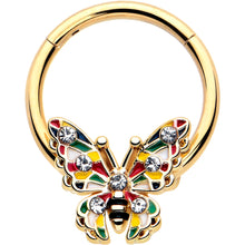 Load image into Gallery viewer, 16G 3/8 Clear Gem Gold Tone Color Block Butterfly Hinged Segment Ring