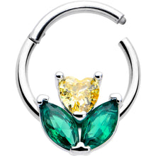 Load image into Gallery viewer, 16G 5/16 Yellow Green CZ Gem Love Flower Hinged Segment Ring