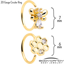 Load image into Gallery viewer, 20G 5/16 Clear CZ Gem Gold Tone Bee Hive Luv Nose Hoop Set of 2