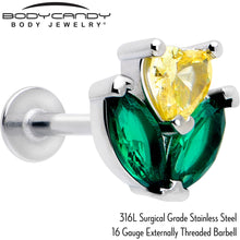 Load image into Gallery viewer, 16G 5/16 Yellow Green CZ Gem Love Flower Labret Monroe Tragus