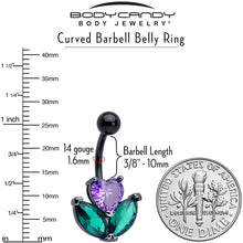 Load image into Gallery viewer, Purple Green CZ Gem Black Love Flower Belly Ring