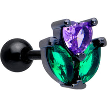 Load image into Gallery viewer, 16G 1/4 Purple Green CZ Gem Black Love Flower Cartilage Earring
