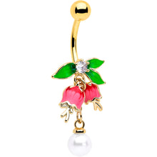 Load image into Gallery viewer, Clear CZ Gem Gold Tone Bell Flower Dangle Belly Ring
