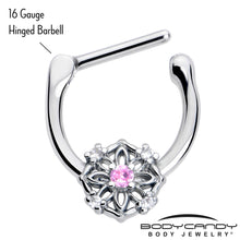 Load image into Gallery viewer, 16G 5/16 Pink Clear CZ Gem Flower Circle Cartilage Clicker