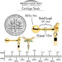 Load image into Gallery viewer, 16G 1/4 Green Gem Gold Tone Swank Dragonfly Dangle Cartilage Earring