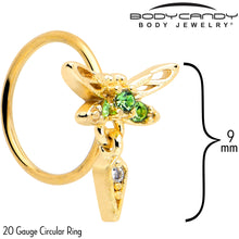 Load image into Gallery viewer, 20G 5/16 Green Gem Gold Tone Swank Dragonfly Nose Hoop