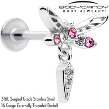 将图片加载到图库查看器,16G 5/16 Pink Gem Swank Dragonfly Dangle Labret Monroe Tragus
