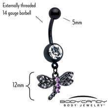 将图片加载到图库查看器,Purple CZ Gem Black Night Dragonfly Dangle Belly Ring