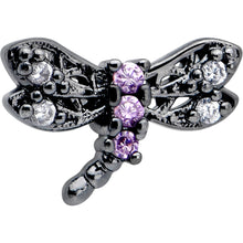 Load image into Gallery viewer, 20G 7mm Purple CZ Gem Black Night Dragonfly L Shape Nose Ring