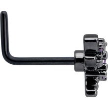 Load image into Gallery viewer, 20G 7mm Purple CZ Gem Black Night Dragonfly L Shape Nose Ring