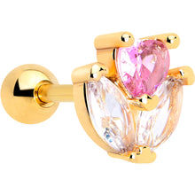 Load image into Gallery viewer, 16G 1/4 Pink CZ Gem Gold Tone Love Flower Cartilage Tragus Earring