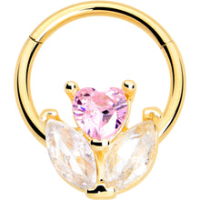 Load image into Gallery viewer, 16G 3/8 Pink CZ Gem Gold Tone Love Flower Hinged Segment Ring