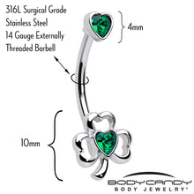 Load image into Gallery viewer, Green Gem Heart Shamrock St Patricks Day Double Mount Belly Ring
