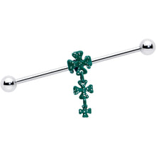 Load image into Gallery viewer, 14G Polka Dot Shamrock St Patricks Dangle Industrial Barbell 38mm