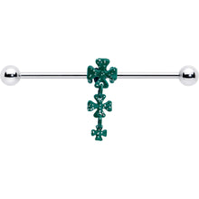 Load image into Gallery viewer, 14G Polka Dot Shamrock St Patricks Dangle Industrial Barbell 38mm