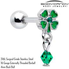 Load image into Gallery viewer, 16G 5/16 Green Gem Shamrock Glam St Patricks Dangle Cartilage Earring
