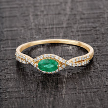Load image into Gallery viewer, 0.32 Carat Genuine Zambian Emerald and White Diamond 14K Yellow Gold Ring