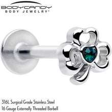 Load image into Gallery viewer, 16G 5/16 Green Gem Heart Shamrock St Patricks Labret Monroe Tragus