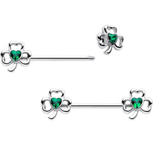 Load image into Gallery viewer, 14G 3/4 Green Gem Heart Shamrock St Patricks Nipple Ring Set