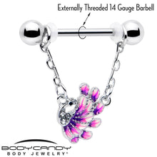 Load image into Gallery viewer, 14G 9/16 Clear Gem Peacock Purple Chain Dangle Nipple Ring Set