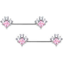 将图片加载到图库查看器,14G 9/16 Pink Clear CZ Gem Rhombus Riot Barbell Nipple Ring Set