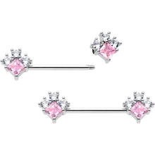 将图片加载到图库查看器,14G 9/16 Pink Clear CZ Gem Rhombus Riot Barbell Nipple Ring Set