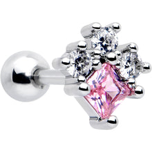 将图片加载到图库查看器,16G 1/4 Pink Clear CZ Gem Rhombus Riot Cartilage Tragus Earring
